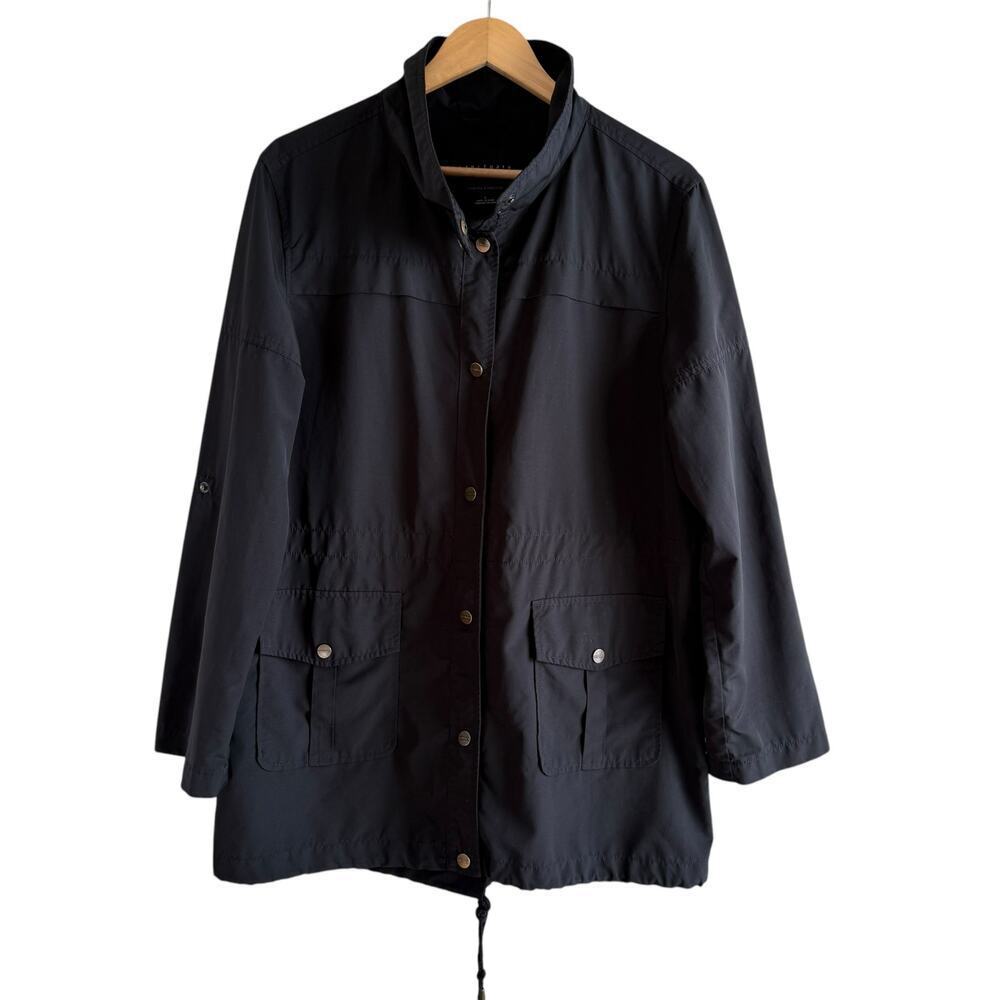 Sanctuary Lightweight‎ Black Rain Jacket Rolled Sleeve, Size Large